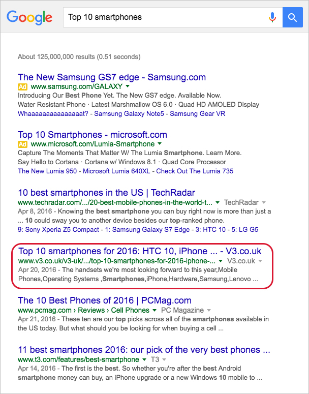 Top 10 Smartphone Search Results